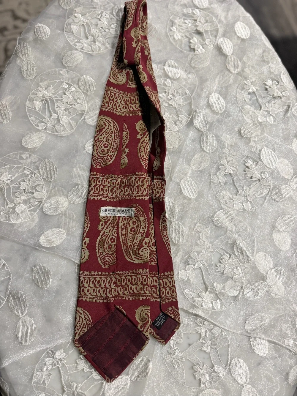 Giorgio Armani Red and Gold Paisley Silk Tie